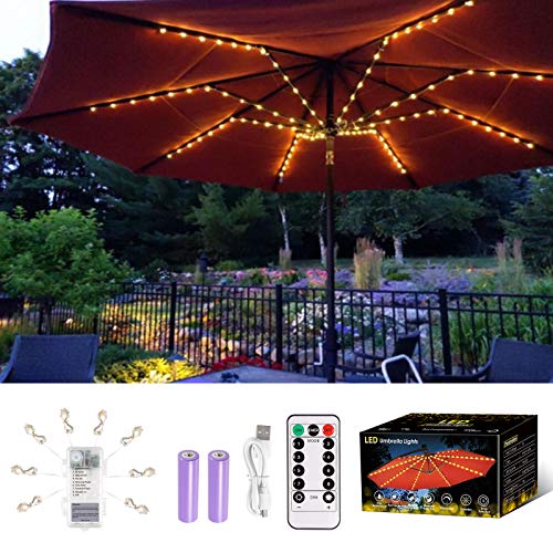 ALOVECO Patio Umbrella Lights Rechargeable Parasol String Lights