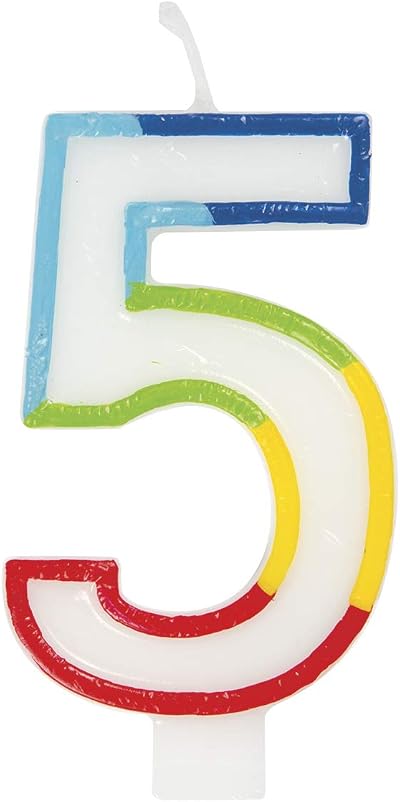 Unique Vibrant Rainbow Border Number 5 Birthday Candle 7cm x 12cm