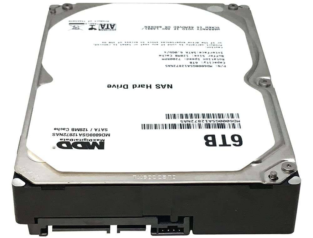MaxDigitalData 6TB 7200RPM 128MB Cache SATA 6.0Gb/s 3.5inch Internal Hard Drive for NAS Network Storage (MD6000GSA12872NAS) - 3 Years Warranty (Renewed)