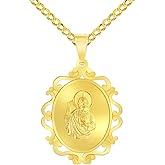 Jewelry America 14k Yellow Gold Elegant Ornate Miraculous Medal of Saint Jude Thaddeus the Apostle Pendant with Cuban Chain Curb Necklace