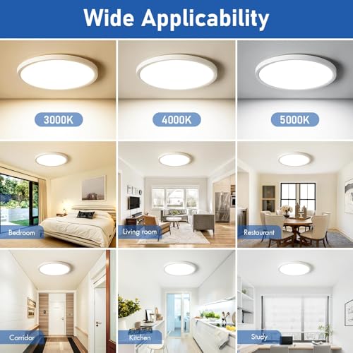 6 Pack 12 Inch Hardwired Dimmable LED Flush Mount Ceiling Light Fixtures, 24W 2640LM 3000K/4000K/5000K, House Upgrade Led Lights for Bedroom Hallway Laundry Room Rental Units, 240W Equiv., Black