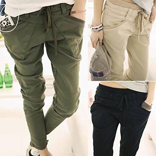 xiaoxiongmao Fashion Women's Casual Cotton Sweatpants Straight Sports Slim Fit Pants Trousers(slim style) Light khaki M
