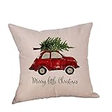 Birdfly Classic Cars in Christmas Throw Pillow Cases Vintage Lovers Cotton Linen Square Cushion Covers Decorative Pillowcase, Fall Winter Home Decor (A)