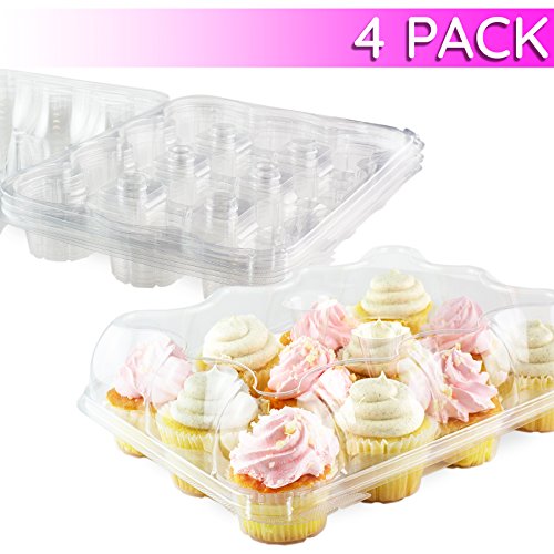 Chefible Premium 12 Cupcake Carrier Container Box, High Dome, Extra Sturdy For Easy Transport! 4 Pack