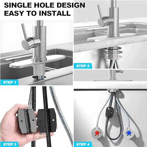 Aishini® Waterfall Kitchen Faucet, (SSV5) صنابير خلاط المطبخ with Pull Out Sprayer, 3 Spray Modes, Stainless Steel 304, High Pressure 360° Swivel Kitchen Sink Mixer, High Arc Single Hole Sink Tap