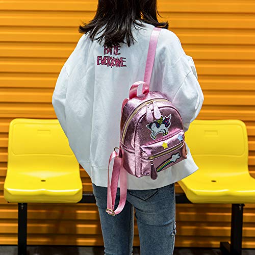 Unicorn Backpack Leather Rainbow Bag with Unicorn Eye Mask & Necklaces (Pink Set 1)