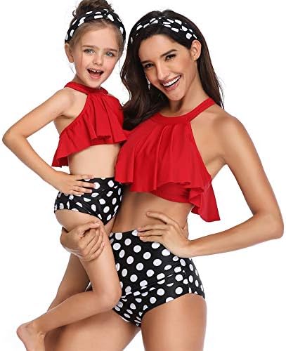 Fange Mommy and Daughter Swimwear Bikini Sets High Waisted Bathing Suit Family Matching Swimsuit