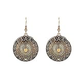 Lureme Ethnic Jewelry Antique Gold Round Shaped Pendant Hook Earrings for Women and Girls (02004293-2)