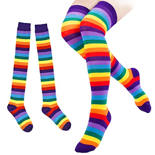 Acecharming Womens Party Colorful Rainbow Stripes Knit Leg Arm Warmer