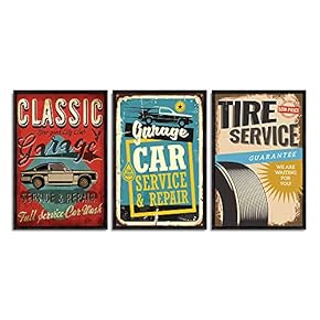 Framed Canvas Wall Art for Living Room, Bedroom Vintage Garage Canvas Prints for Home Decoration Ready to Hanging - 16"x24"x3 Panels