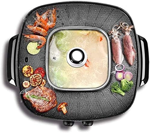 review Grill Toppers Two-in-one, Household Smoke-Free Electric Barbecue Grill Barbecue Commercial Commercial Dual-Control Barbecue Machine Non-Stick Electric Grill Hot Pot Barbecue QYDJD