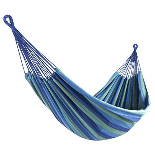OnCloud Double Hammock for Travel Camping Backyard, Porch, Outdoor or Indoor Use, Carrying Pouch Included Blue/Green Stripes