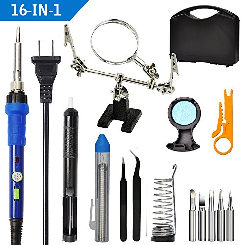 Upgraded Soldering Iron Kit Electronics with Magnifying Glass 60w Temperature Adjustable Soldering Iron [16-In-1] Welding Tool 6 Tips Desoldering Pump Stand with Sponge Tweezers Wire Cutter Carry Box - Thumbnail 7