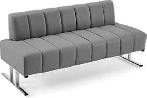 OmySalon Waiting Room Chairs Faux Leather Office Guest Chair, 59’’ Gray Lobby Bench Seating, Reception Area Furniture for Clinic Hospital School