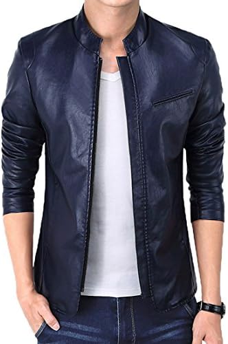 DUBUK Mens Leather Jacket Vintage Faux Leather Jackets Moto Biker Coat Zip Casual Leather Jackets