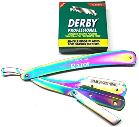 MULTI TITANIUM COMBINATION Stainless Steel Barber Straight Edge Razor with Hi-Chromium Derby 100 Count Blades Made of Platinum Stainless Steel Easy To Replace-Macs-047B1
