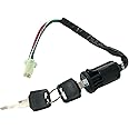 Dickno Motorcycle Ignition Switch, 4 Wire Pin Ignition Switch with 2 Keys, Key Locking Starter Switch Replacement for 50cc to 250cc Go Kart ATV Dirt Bike Scooter Motorcycle