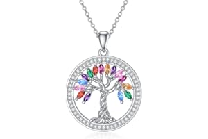 SELKAT Tree of Life Necklace Birthstones S925 Sterling Silver pendant for Women Wife Mom Birthday Gifts for Her