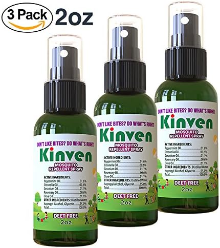 Kinven Anti Insect Repellent Bundle - Insect Repellent Spray Travel Size 2oz (3 Bottles), Waterproof, with Natural Oils, DEET-Free, Indoor & Outdoor Bite Protection for Adults & Kids, Non-Toxic