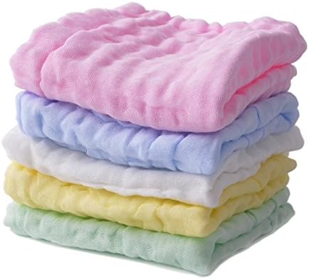Bamsod 5 pack Baby Muslin Face Cloths Wash Towels Newborn Reusable Wipes Warm Baby Bath Towels for shower gift