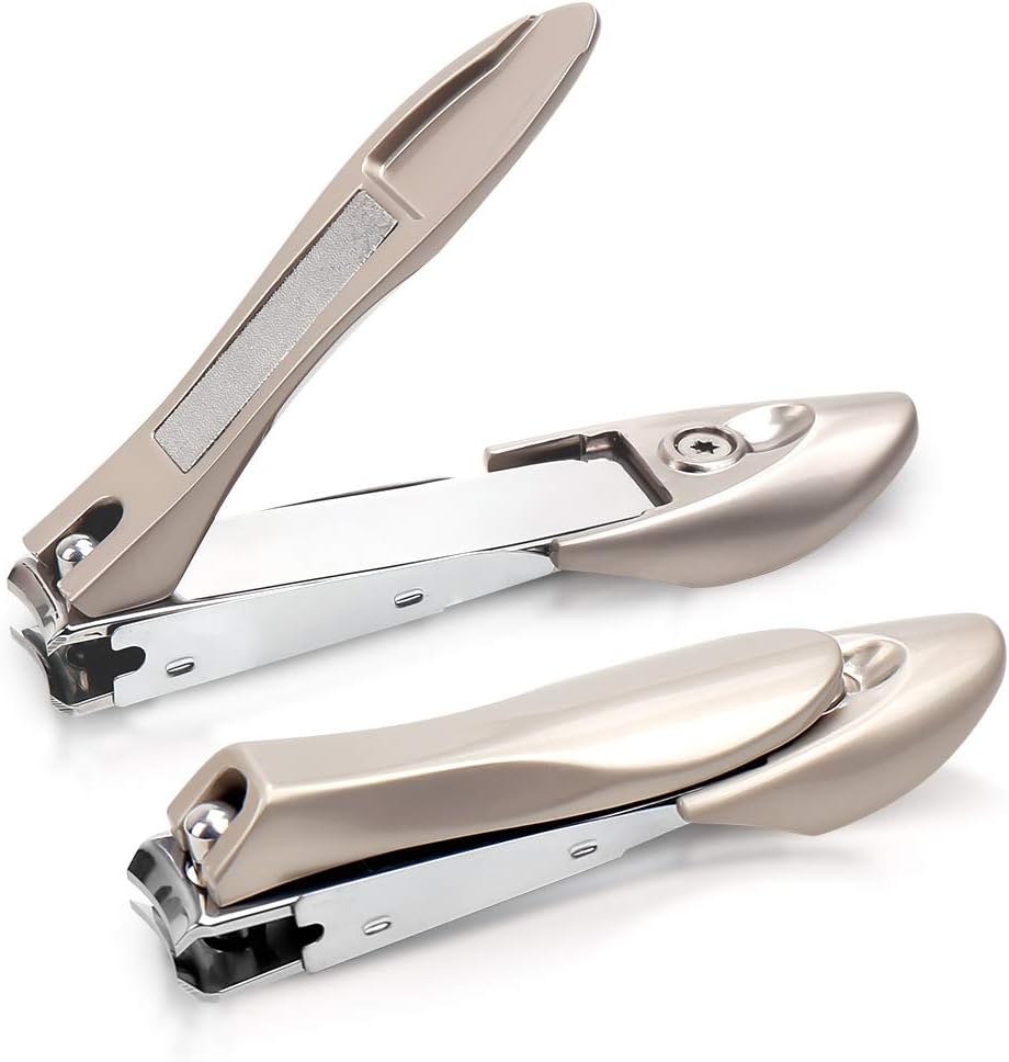 2 Pack Nail Clippers, Zinc Alloy Stainless Steel Nail Cutters, Cutting Force Fingernail Clipper and 4mm Wide Jaw Thicker Toenail Clipper, Ergonomic Design Nail Trimmer for Adults, Kids, Elderly