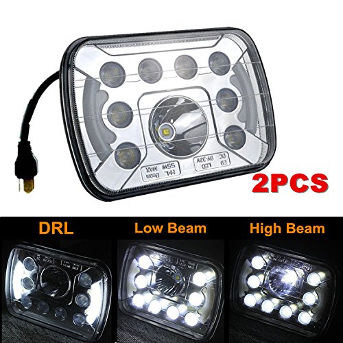 SUP-LIGHT 2 PCS 5x7 7x6 Inch Rectangular Sealed Beam LED Headlight with DRL Replacement H6014/H6052/H6054/6054 LED Headlights