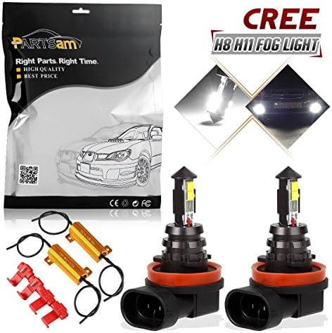 2 Pcs Partsam High Power 4 XTE CREE Xtremely Super Bright H11 H8 H16 Type 2 Xenon White LED Bulbs for Fog Light Lamps Replacement 6000K+50W 6-Ohm Load Resistors