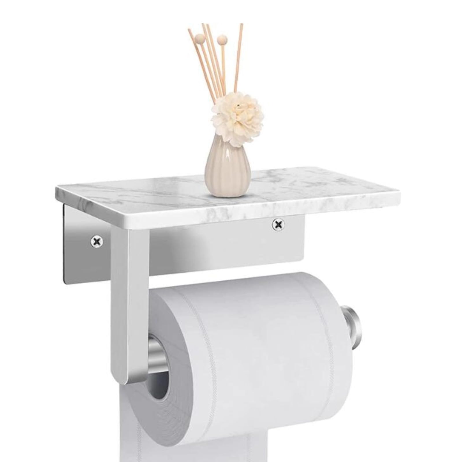 Zjyufy Toilet Paper Holder with Natural Marble Shelf for Bathroom Washroom, Wall Mounted Tissue Holder, Bathroom Accessory Easy to Install