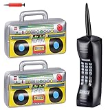 Inflatable BoomBox & Inflatable Mobile Phone Toy Set - 3 Count - Inflatable Boom Box Inflatable Phone Props - 80's 90's Party Decorations for Rappers Hip Hop Costume Accessory Party Supplies