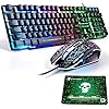 UK Layout Gaming Keyboard and Mouse Sets Rainbow Backlit Ergonomic Usb Gaming Keyboard + 2400DPI 6 Buttons Optical…