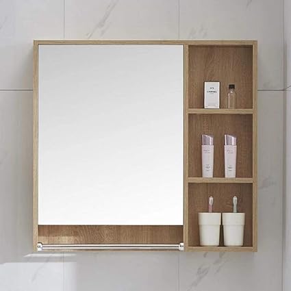 Amazon Co Jp 洗面化粧台 ミラーキャビネット おしゃれ バスルーム防水キャビネット ミラーウォールマウント 壁掛け鏡 ウォールミラー 壁掛けミラー 壁飾り鏡 浴室化粧鏡 木製 60x70cm 原色 ホーム キッチン