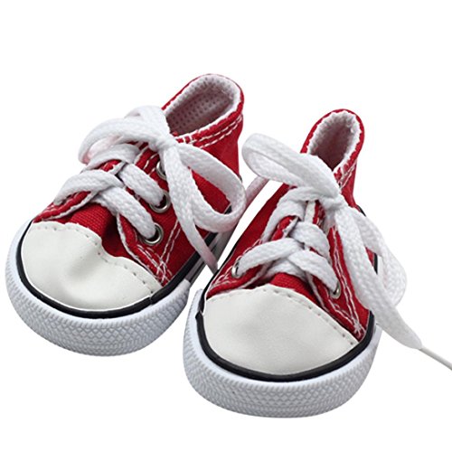 Fiaya 18 inch Our Generation American Girl Doll Sequins Canvas Lace Up Sneakers Boards (Red)