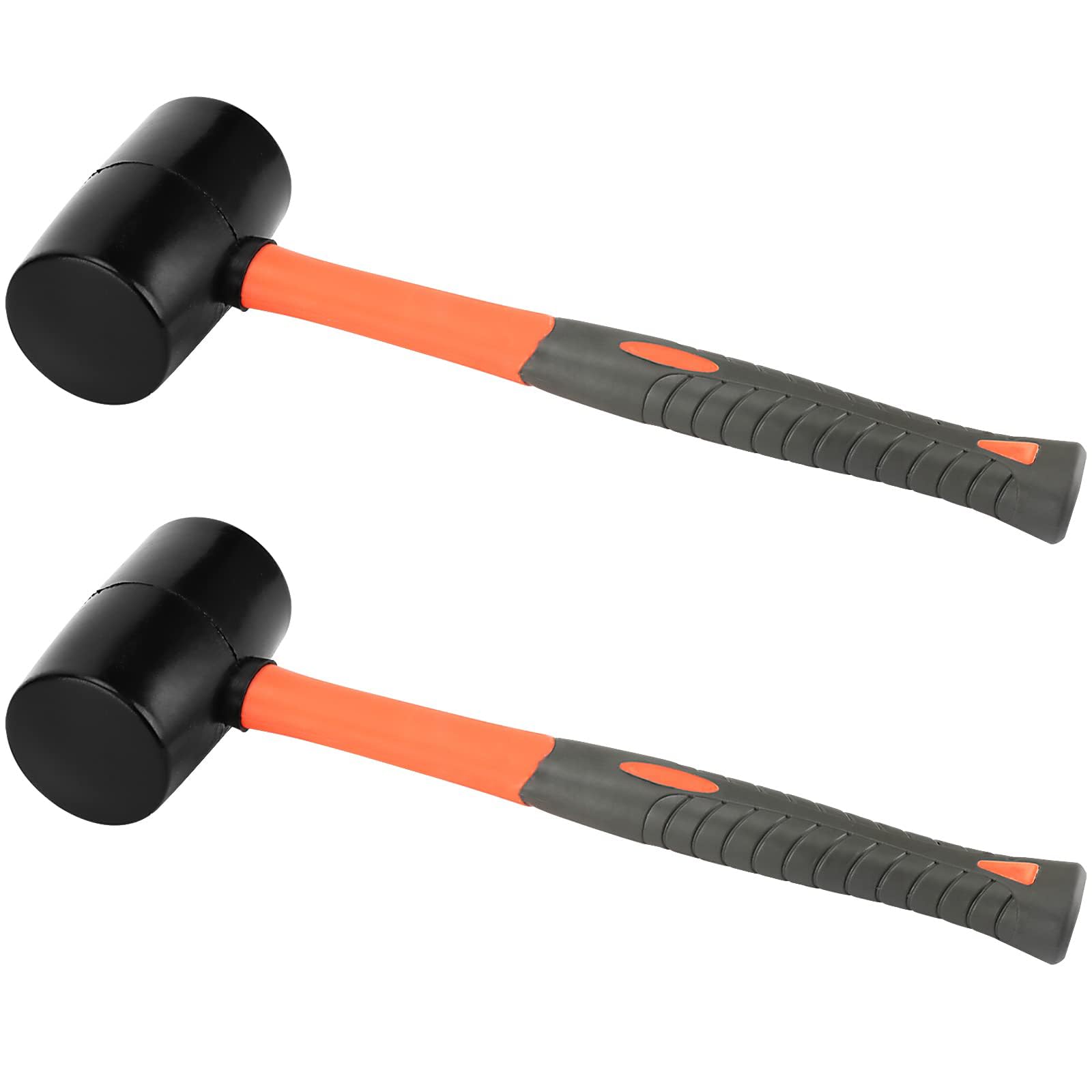 KOHAND 2 Pack 16 oz Rubber Hammer, Solid Mallet Hammer, Fiberglass Handle Rubber Mallet for Flooring, Paving, Woodworking