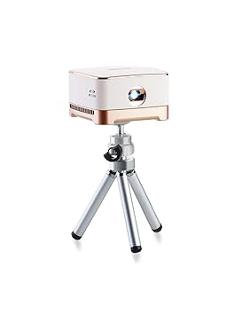 AMOOAW Portable Projector,Mini Projector,Movie Smart 100 ANSI Wi-Fi Bottom Speaker,4-Hour Video Playtime,Pico Projector Connection Android 7.1 & iOS Suitable Outdoor,Indoor,Camping,Smartphone