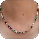 ALRNBY Colorful Necklace for Women Trendy Beaded Chain with Natural Freshwater Pearl Stone Necklaces Summer Beach Choker Jewelry Gift