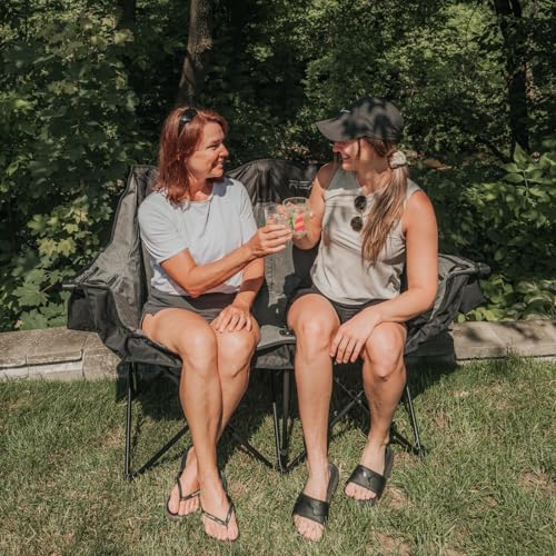 REALEAD Double Camping Chair - Heavy Duty Oversized Camping Couch for Adults Support 650 lbs - 2 Person Camping Chair with Cooler Bags - Padded Camping Loveseat for Outdoor Lawn Sports