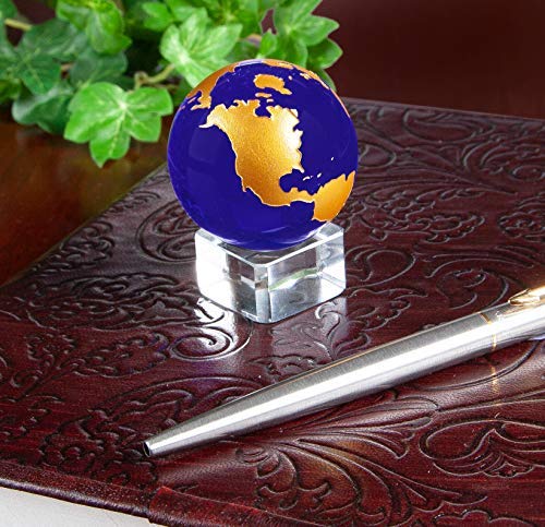 The Paragon 1½ Diameter Blue Crystal Globe Collectible Figurine, Decorative Office Decor Paperweight Globe with Stand