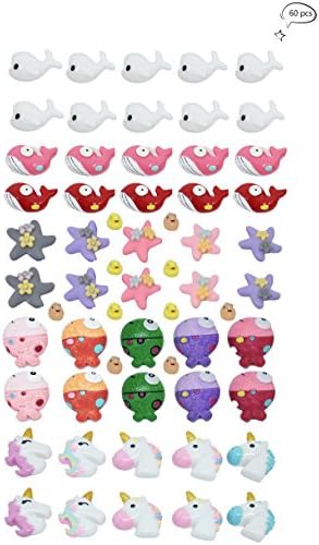 60 PCS Slime Charms, Fineder Unicorn Dolphin Duck Clownfish Starfish Whale Slime Charms Resin Flatback of Slime Beads for Ornament Scrapbooking DIY Crafts