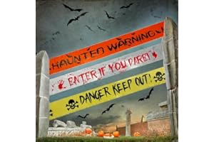 BASHOUT 75ft Halloween Caution Tape 3 Set Bundle|Each Set Includes 3”x 25ft -Danger Keep Out, Warning Haunted, Enter If You Dare|Decorative Halloween Fright Tape|Scary Halloween Party Decorations