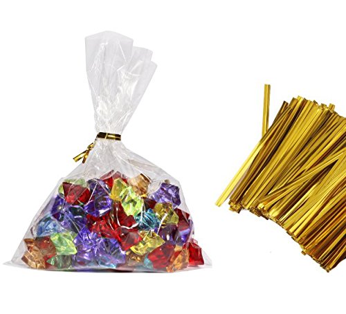 IFfree 1600PCS Gold Foil Metallic 3.2" Twist Ties Holiday Crafts Gifts,Gold Metallic Cut to Length Twist Ties for Flat Cello Bag Bakery Candy Lollipop Bread Pouch.