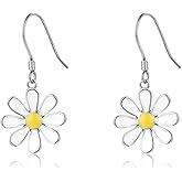 SLUYNZ 925 Sterling Silver White Flower Dangle Earrings for Women Teen Girls Daisy Flower Drop Earrings Summer Spring
