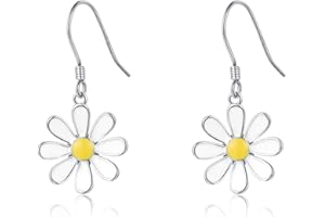SLUYNZ 925 Sterling Silver White Flower Dangle Earrings for Women Teen Girls Daisy Flower Drop Earrings Summer Spring