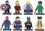Benjour Iron Man Spiderman Superman Batman Hulk Wolverine 8 Mini Figures Set Lego Fit Free, Colorful