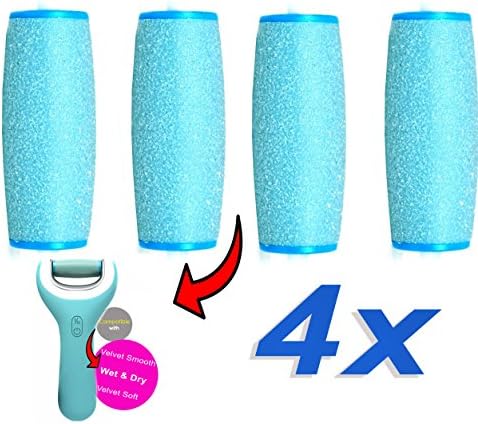 4 Compatible Replacement Roller Heads for Pedi Perfect Electronic Foot File Wet Dry Refill with Diamond Crystals-Replacement Roller for Amope Electronic Foot File