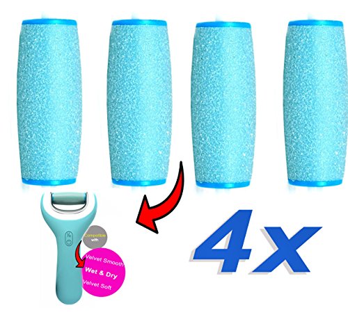 4 Compatible Replacement Roller Heads for Pedi Perfect Electronic Foot File Wet Dry Refill with Diamond Crystals-Replacement Roller for Amope Electronic Foot File