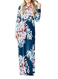 ZESICA Women's Floral Print Long Sleeve Empire Waist Full Length Pockets Maxi Dress