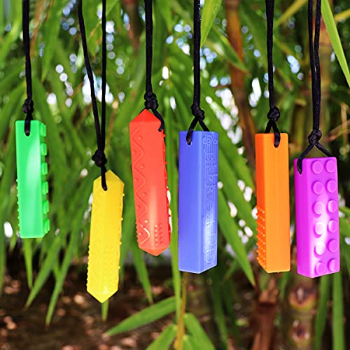 Sensory Chew Necklaces(6 Pack) for Kids with Teething, ADHD, Autism, Biting Needs, Oral Motor Chewy Teether, Silicone chewlery Jewellery Necklace for Boys&Girls (color2)