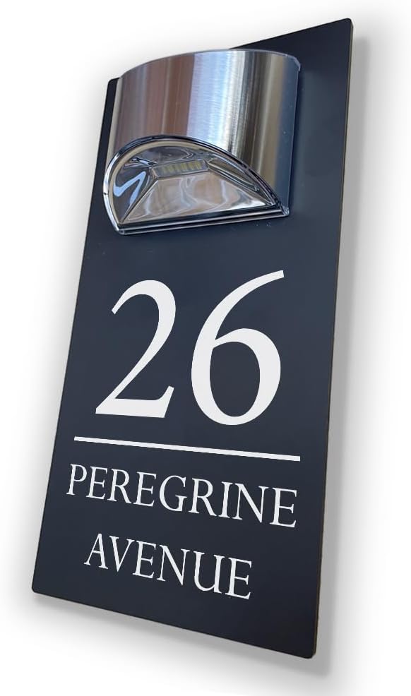StickersWall Solar House Number Sign Modern Grey Personalised Door Number Plaque