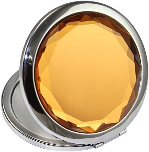 GuRun Double Sides Portable Foldable Pocket Makeup Compact Mirror Metal Ladies Round Crystal Make-up Mirror Cosmetic Mirror GR100 (Light Brown)