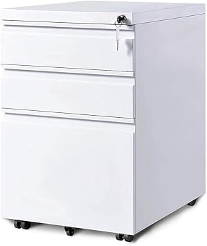 White 3 Drawer Metal File Cabinet Locking File Cabinet With Wheels Rolling Filing Cabinet For Home